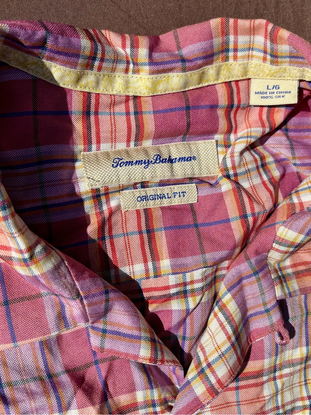 Tommy Bahama Pink Plaid Short-Sleeve Button-Down Shirt feels like XL